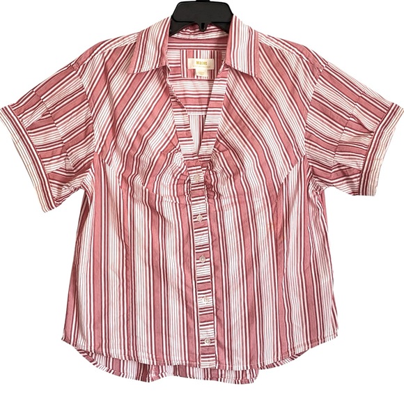 Anthropologie | Maeve Red & White Stripe Short Sleeve Gathered Bust Top Sz Large - Picture 1 of 8